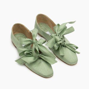 Sleeper.Mille-feuille Silk Flats in Mint Green